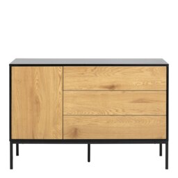 Rackhams Seaford 1 Door 3 Drawer Small Sideboard in Black & Oak - Black & Oak - 120 - 1 - thumbnail 2