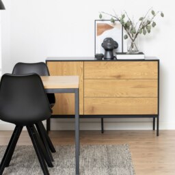 Rackhams Seaford 1 Door 3 Drawer Small Sideboard in Black & Oak - Black & Oak - 120 - 1 - thumbnail 6