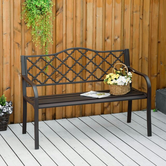 Rackhams Outdoor Garden Bench 2 Seater Patio Porch Loveseat Chair Seater Brown - Brown - Metal - 128cm x 60cm x 89cm - image 1