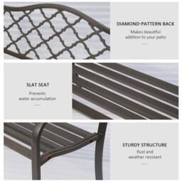 Rackhams Outdoor Garden Bench 2 Seater Patio Porch Loveseat Chair Seater Brown - Brown - Metal - 128cm x 60cm x 89cm - thumbnail 4