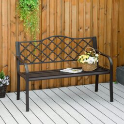 Rackhams Outdoor Garden Bench 2 Seater Patio Porch Loveseat Chair Seater Brown - Brown - Metal - 128cm x 60cm x 89cm - thumbnail 1