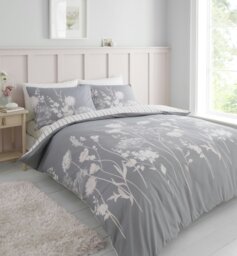 Rackhams Meadowsweet Floral Reversible Duvet Cover Set - Pink Grey - Super King