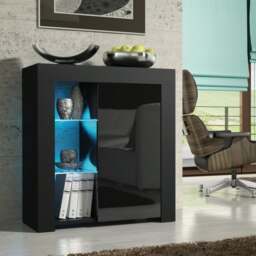 Rackhams Distinctive 83cm Cabinet Cupboard Sideboard with Black High Gloss Doors and Free LED Lights