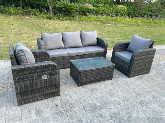 Rackhams PE Rattan Garden Furniture Set Adjustable Chair Sofa Lounge Sofa Set Oblong Coffee Table - image 1