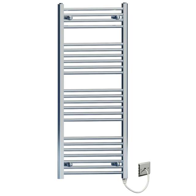 Rackhams 550mm x 1200mm Flat Chrome Electric Pre-Filled Heated Towel Rail Radiator For Bathroom Designer Standard Element - image 1