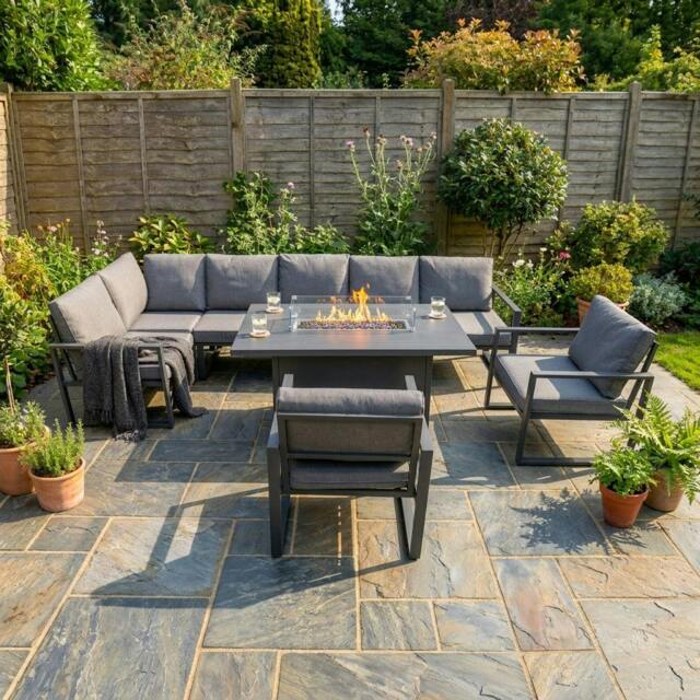 Rackhams Aluminium 7 Seater Garden Furniture Set With Fire Pit & Waterproof Cover - image 1