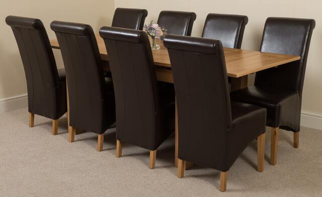 Rackhams Richmond Medium Oak Extendable Dining Table with Montana Leather Chairs - 8 chairs - Brown - image 1