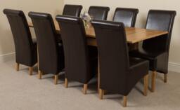 Rackhams Richmond Medium Oak Extendable Dining Table with Montana Leather Chairs - 8 chairs - Brown