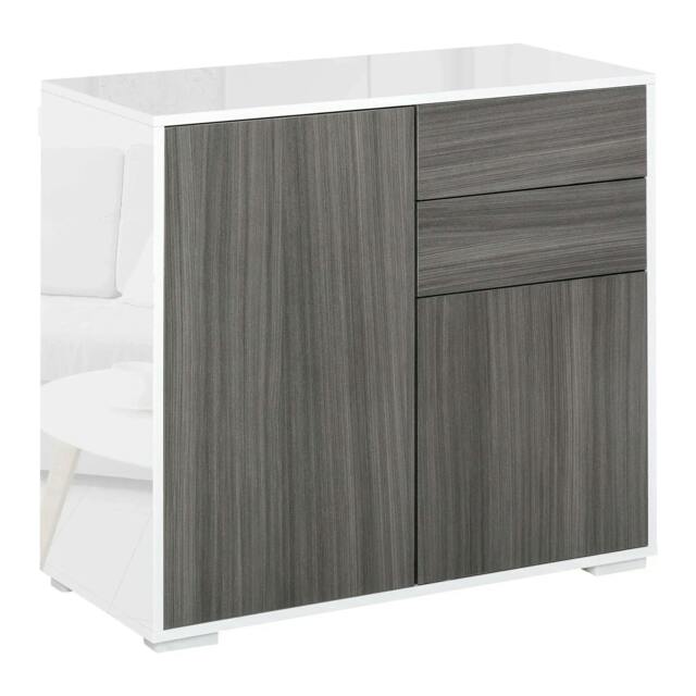 Rackhams High Gloss Frame Sideboard, Side Cabinet, Push-Open Design with 2 Drawer for Living Room, Bedroom, Grey - image 1