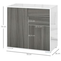 Rackhams High Gloss Frame Sideboard, Side Cabinet, Push-Open Design with 2 Drawer for Living Room, Bedroom, Grey - thumbnail 3