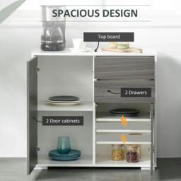 Rackhams High Gloss Frame Sideboard, Side Cabinet, Push-Open Design with 2 Drawer for Living Room, Bedroom, Grey - thumbnail 4
