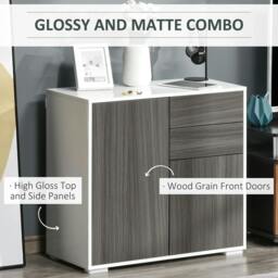 Rackhams High Gloss Frame Sideboard, Side Cabinet, Push-Open Design with 2 Drawer for Living Room, Bedroom, Grey - thumbnail 5