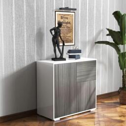 Rackhams High Gloss Frame Sideboard, Side Cabinet, Push-Open Design with 2 Drawer for Living Room, Bedroom, Grey - thumbnail 2