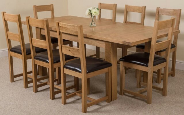 Rackhams Seattle Oak Extending Dining Table with Lincoln Oak Chairs - Natural Oak - 8 chairs - image 1