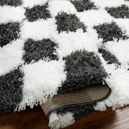 Rackhams Urban Shag-Modern White Black Checkered Soft Plush Pile Rug - 200 x 290 cm - thumbnail 4