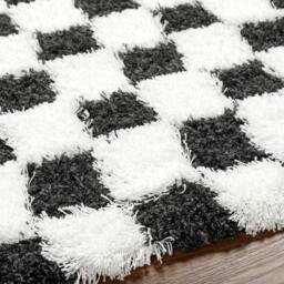 Rackhams Urban Shag-Modern White Black Checkered Soft Plush Pile Rug - 200 x 290 cm - thumbnail 3