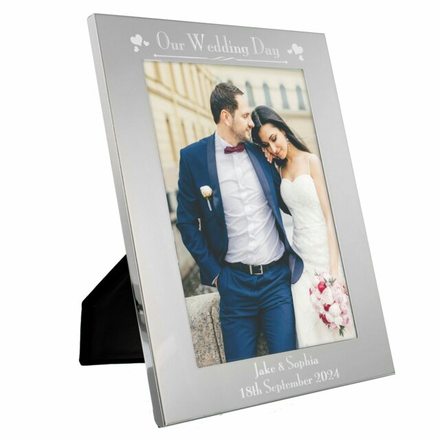 Rackhams Personalised Silver 5x7 Decorative Our Wedding Day Photo Frame - image 1