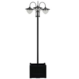 Rackhams 3-head LED Solar Light Lamp Street Light Post with Planter Base, Black - thumbnail 2