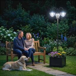 Rackhams 3-head LED Solar Light Lamp Street Light Post with Planter Base, Black