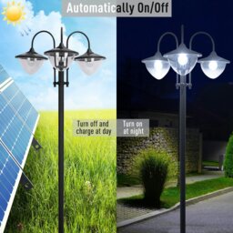 Rackhams 3-head LED Solar Light Lamp Street Light Post with Planter Base, Black - thumbnail 5