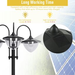 Rackhams 3-head LED Solar Light Lamp Street Light Post with Planter Base, Black - thumbnail 4