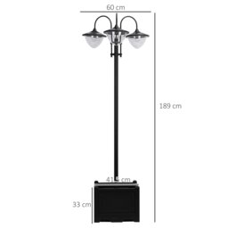 Rackhams 3-head LED Solar Light Lamp Street Light Post with Planter Base, Black - thumbnail 6