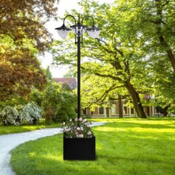 Rackhams 3-head LED Solar Light Lamp Street Light Post with Planter Base, Black - thumbnail 3