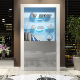 Rackhams Premium 170cm Cabinet Sideboard with High Gloss Doors and Free LED Lights Display - 170 cm - White Matt Body & Grey Gloss Doors - 1 - thumbnail 3