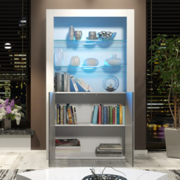 Rackhams Premium 170cm Cabinet Sideboard with High Gloss Doors and Free LED Lights Display - 170 cm - White Matt Body & Grey Gloss Doors - 1 - thumbnail 4