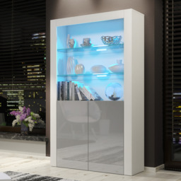 Rackhams Premium 170cm Cabinet Sideboard with High Gloss Doors and Free LED Lights Display - 170 cm - White Matt Body & Grey Gloss Doors - 1 - thumbnail 2