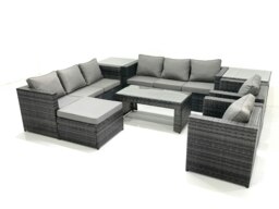 Rackhams Rattan Garden Furniture Sofa Set with Coffee table Armchair 2 Side Tables Big Footstool Dark Grey Mixed - thumbnail 1