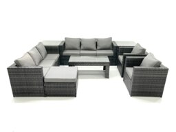 Rackhams Rattan Garden Furniture Sofa Set with Coffee table Armchair 2 Side Tables Big Footstool Dark Grey Mixed - thumbnail 2