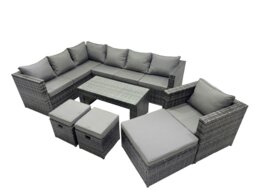 Rackhams 7 Pieces Outdoor PE Rattan Garden Furniture Corner Sofa Oblong Coffee Table Set with Cushions 3 Footstools Dark Grey Mixed - thumbnail 1
