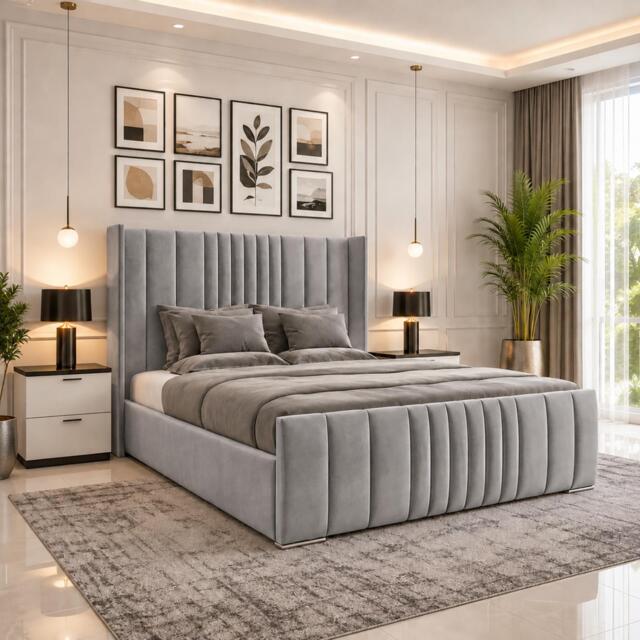 Rackhams Oxford Winged Divan Ottoman Bed - King - Solid Wood - Silver - image 1