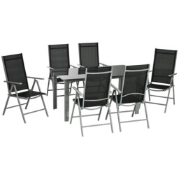 Rackhams 7 Piece Garden Dining Set, Outdoor Table and 6 Chair, Aluminium, Black - Black - Aluminium, Texteline - 150L x 90W x 74Hcm - thumbnail 3