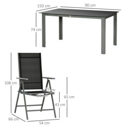 Rackhams 7 Piece Garden Dining Set, Outdoor Table and 6 Chair, Aluminium, Black - Black - Aluminium, Texteline - 150L x 90W x 74Hcm - thumbnail 6