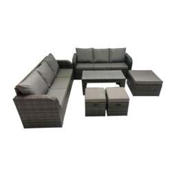 Rackhams Rattan Garden Outdoor Furniture Set 3 Seater Sofa Coffee Table with 3 Footstools Dark Grey Mixed - thumbnail 1