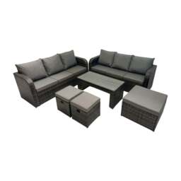 Rackhams Rattan Garden Outdoor Furniture Set 3 Seater Sofa Coffee Table with 3 Footstools Dark Grey Mixed - thumbnail 2