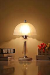 Rackhams Crystal Table Lamp with Scalloped Lampshade - White - One Size - thumbnail 3