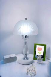 Rackhams Crystal Table Lamp with Scalloped Lampshade - White - One Size - thumbnail 2