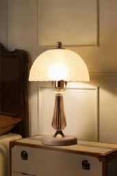Rackhams Crystal Table Lamp with Scalloped Lampshade - White - One Size - thumbnail 1