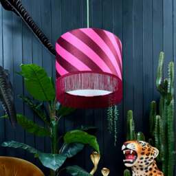 "Rackhams Raspberry Ripple Helter Skelter Velvet Lampshades With Fringing - Table / Floor Lamp - 50cm diameter x 25cm height / 20"" x 10""" - thumbnail 2