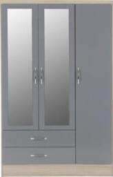 Rackhams Nevada 3 Door Wardrobe 4 Piece Bedroom Set - Grey Gloss and Light Oak - thumbnail 6