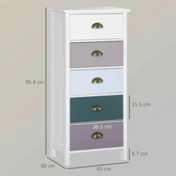Rackhams Slim Storage Cabinet Organiser, Chest of Drawers, 5-Drawer Dresser with Metal Handle for Living Room, Bedroom, Blue - thumbnail 3
