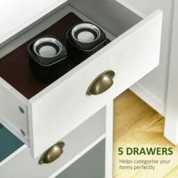 Rackhams Slim Storage Cabinet Organiser, Chest of Drawers, 5-Drawer Dresser with Metal Handle for Living Room, Bedroom, Blue - thumbnail 5