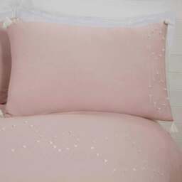 Rackhams Luxury Hotel Quality Boho Embroidered Tassels Duvet Cover with Pillowcases - Blush - Single (135cm x 200cm) - thumbnail 2