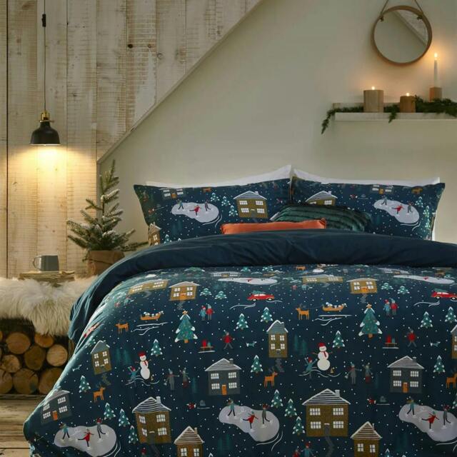 Rackhams Pine Winter Duvet Cover Set - Navy - Single - Navy - 100% Polyester - image 1