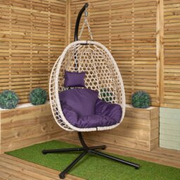 Rackhams Hanging Garden Rattan Egg Chair with Steel Frame and Waterproof Cover in Indigo - Hanging Egg Chair - thumbnail 2