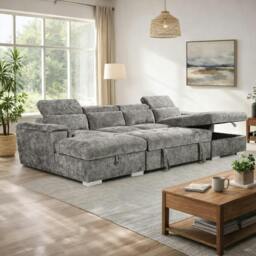 Rackhams Alora 4–5 Seater Grey Fabric U-Shaped Sofa with Storage & Headrests