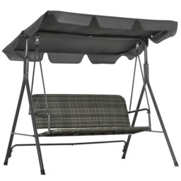 Rackhams 3-Seater Rattan Swing Chair, Hanging Bench w/ Stand, Adjustable Canopy - thumbnail 2
